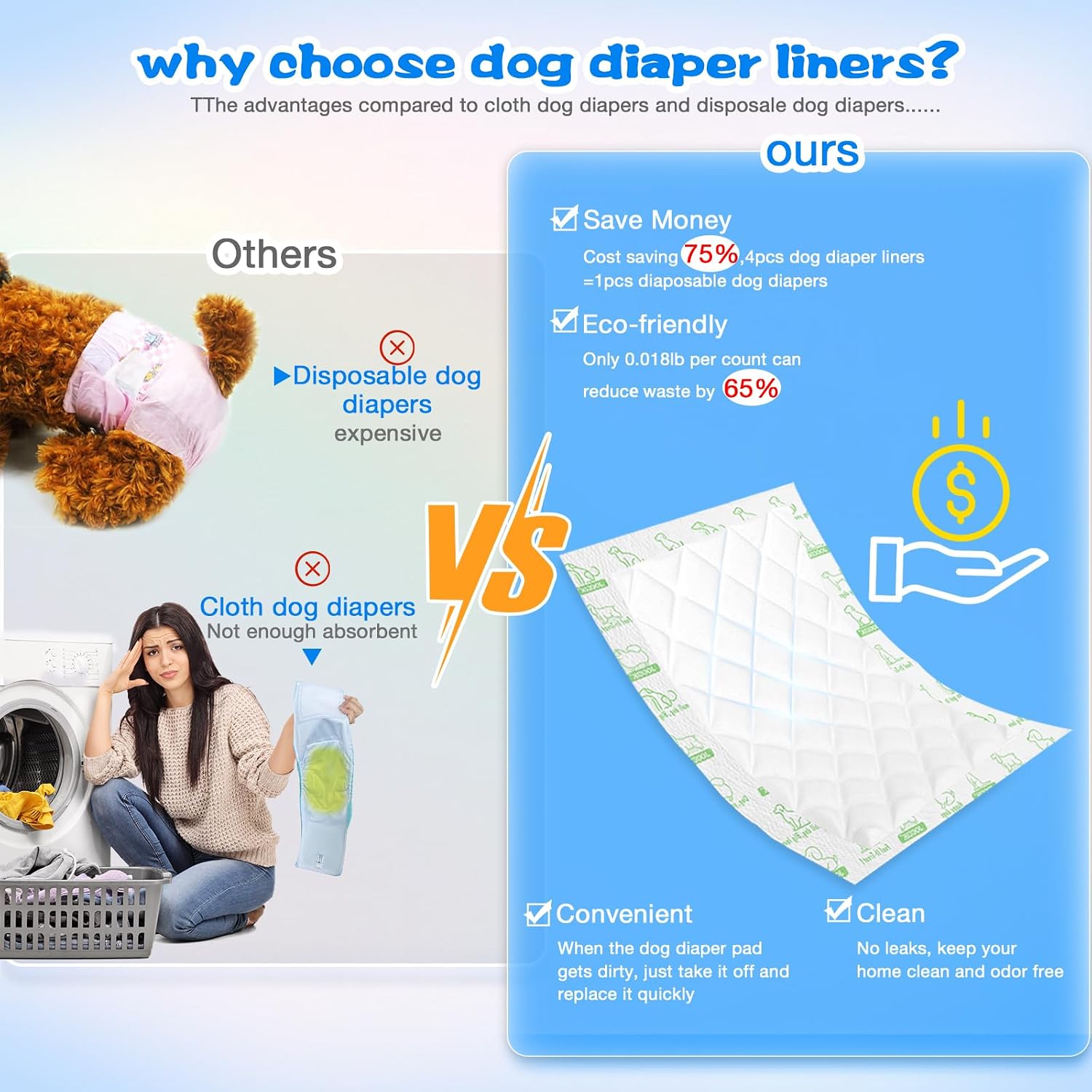 Regular size disposable liner placed inside a reusable male dog belly band wrap.