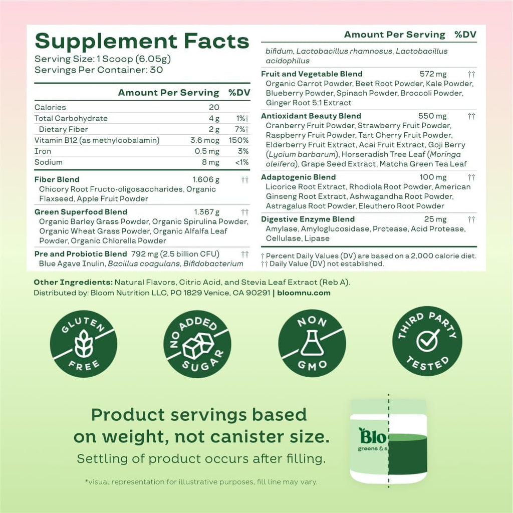 Bloom Nutrition Superfood Greens Powder, Strawberry Kiwi, 30 Servings - Image 5