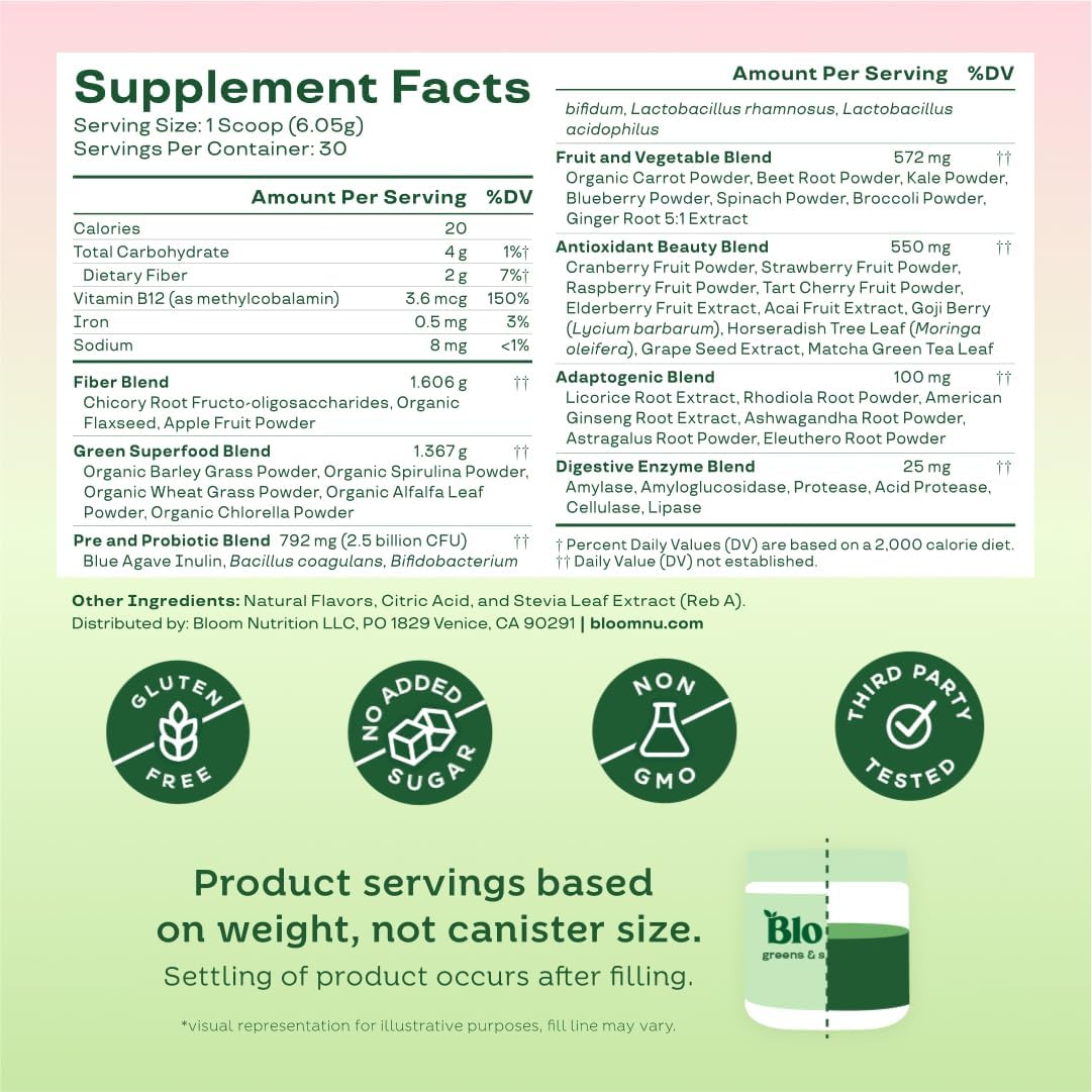 Bloom Nutrition Superfood Greens Powder, Strawberry Kiwi, 30 Servings - Image 5