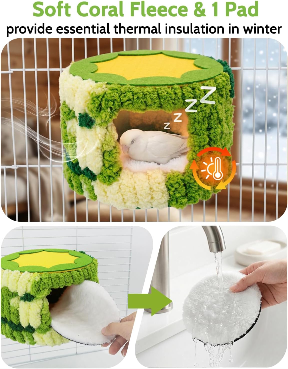 Bird Nest for Cage with Support Frame & Pad, Foot-Friendly Felt - Image 2