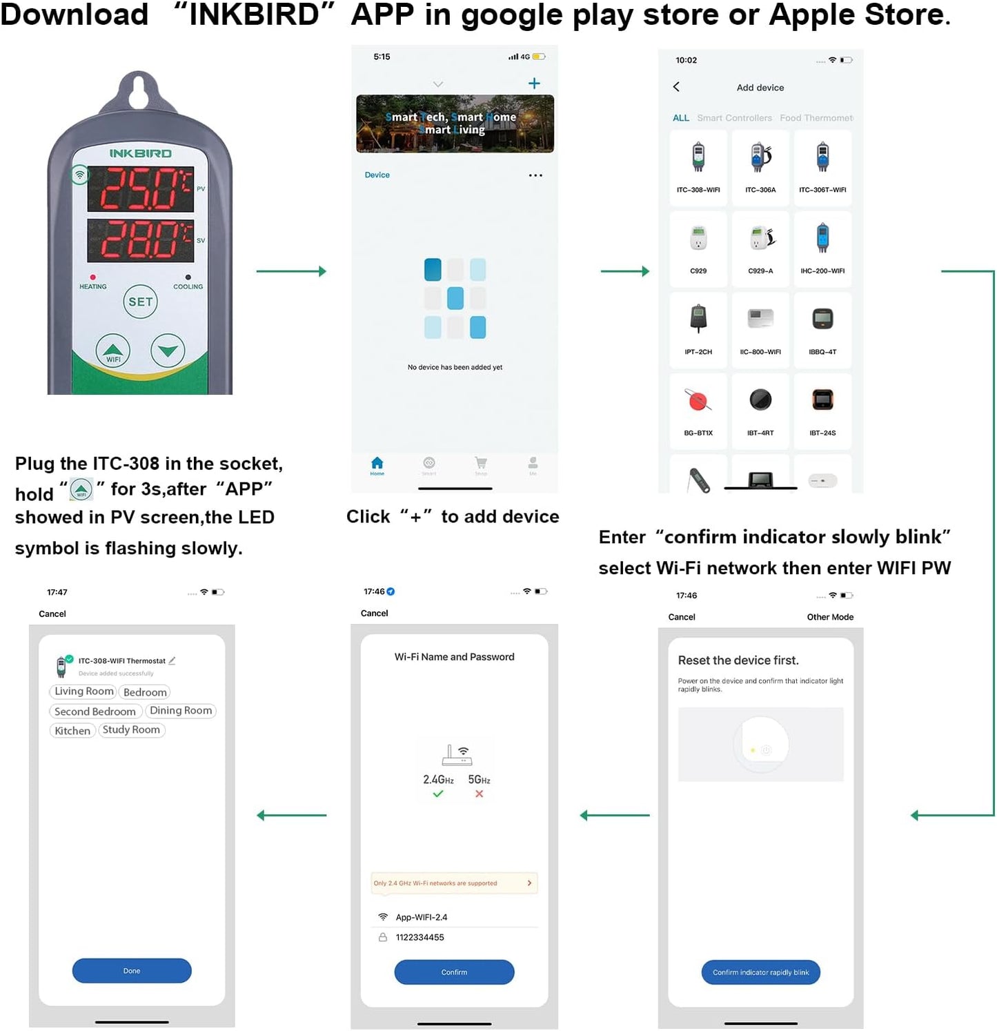 Inkbird thermostat smartphone app monitoring interface