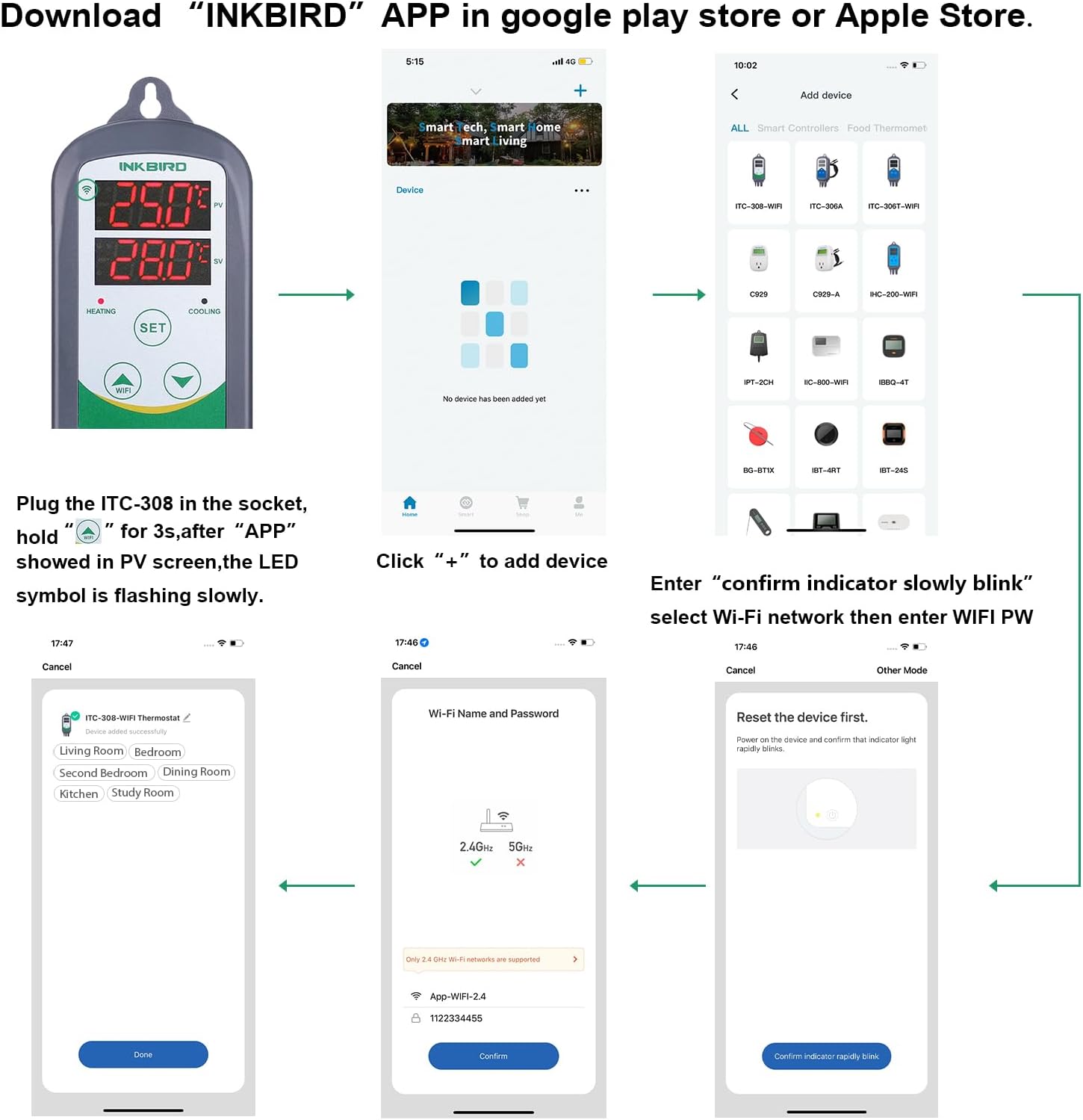 Inkbird thermostat smartphone app monitoring interface