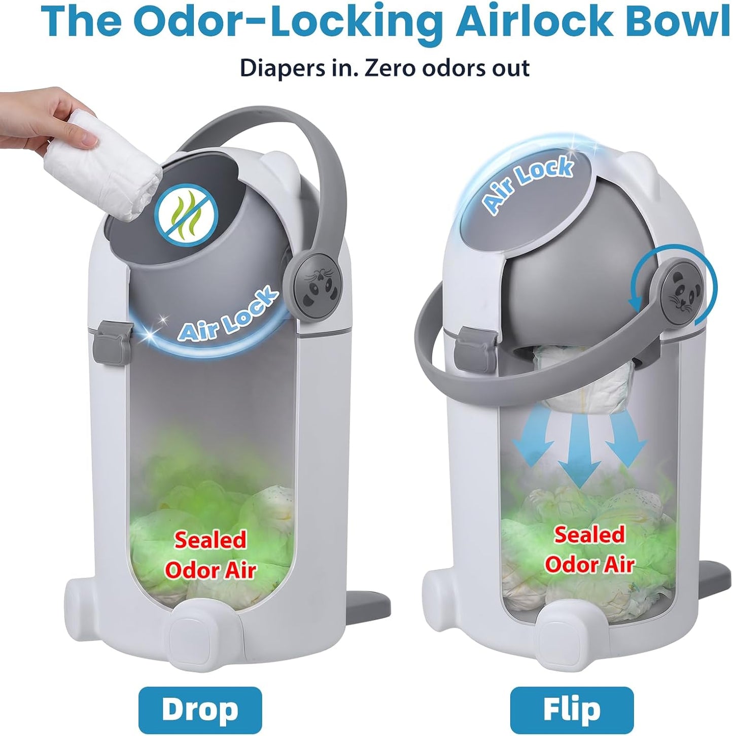 Grey dog waste disposal system showing airtight seal mechanism