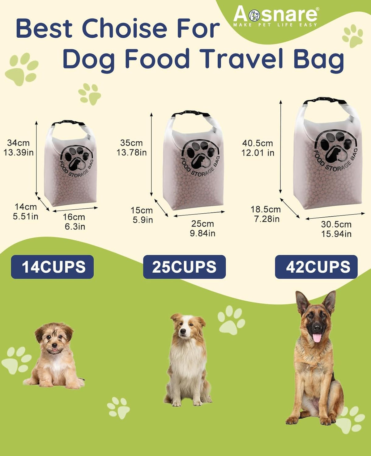 Aosnare 14-cup pet food bag sitting on a travel blanket