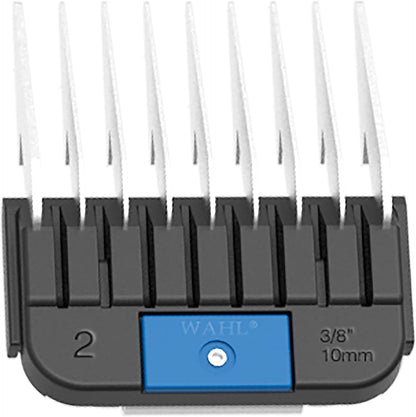 Back view of the authentic Wahl stainless steel pet attachment guide comb.