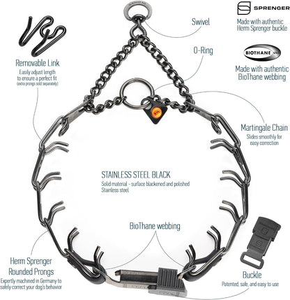 Herm Sprenger professional dog collar focusing on the durable United States made Biothane insert connection.