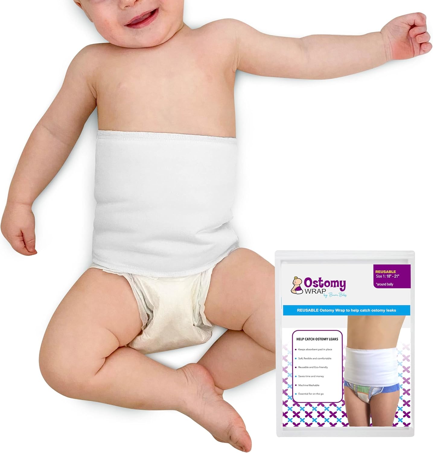 Baby Blowout Blocker pediatric ostomy wrap white front view showcase