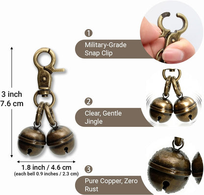 Close up view of the antique bronze finish on the KITTAIL pet collar jingle bells