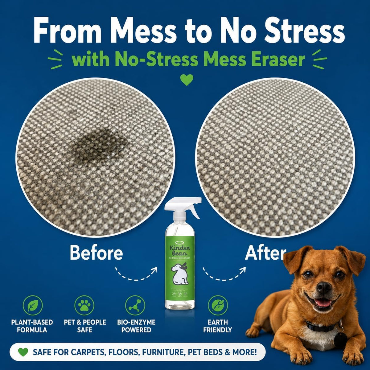Kinderbean bio-enzyme pet odor remover spray top application on sofa cushion