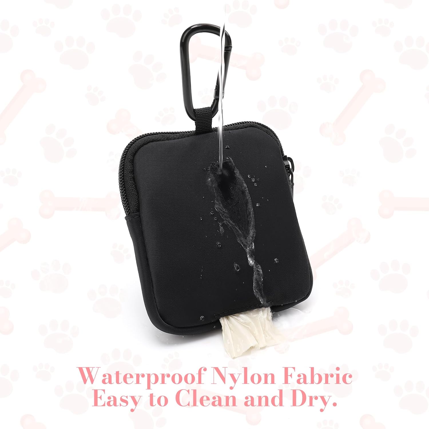 Winpaws pet training bag side profile highlighting the built-in poop bag dispenser roll compartment.