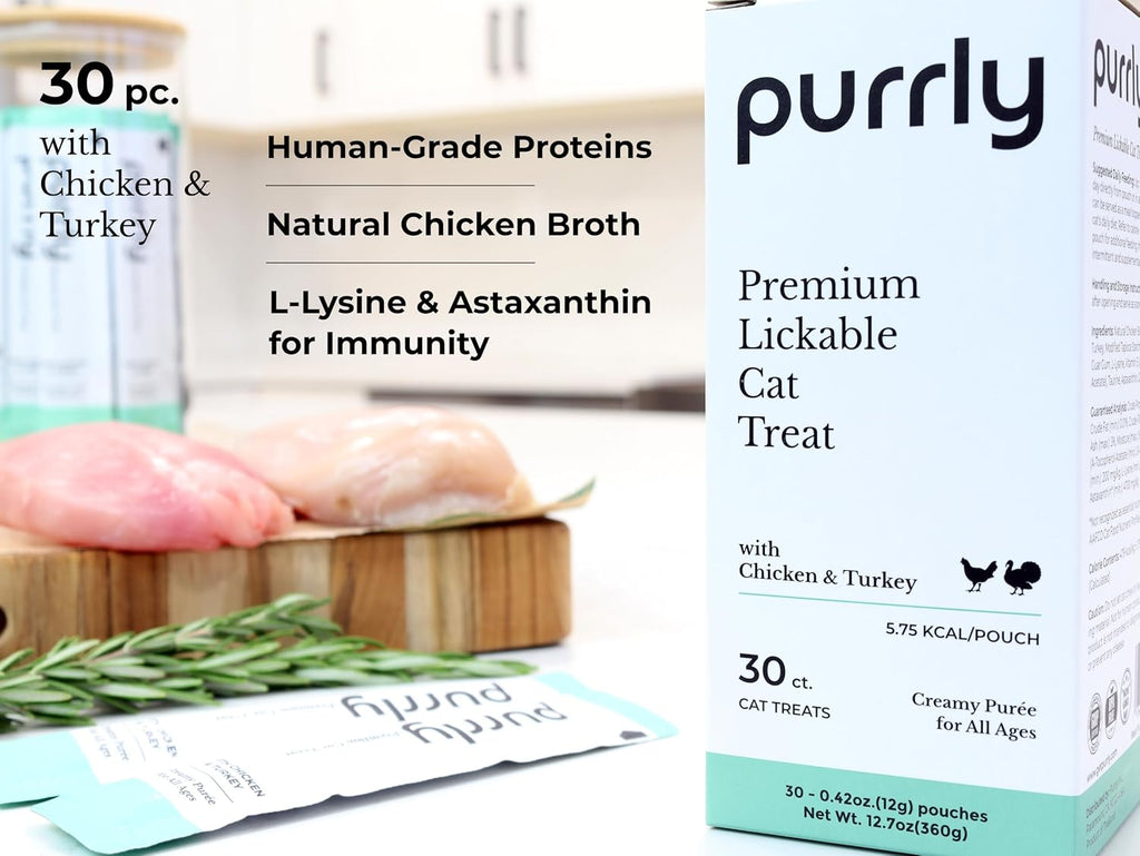 Purrly chicken and turkey creamy puree squeezable pet treats