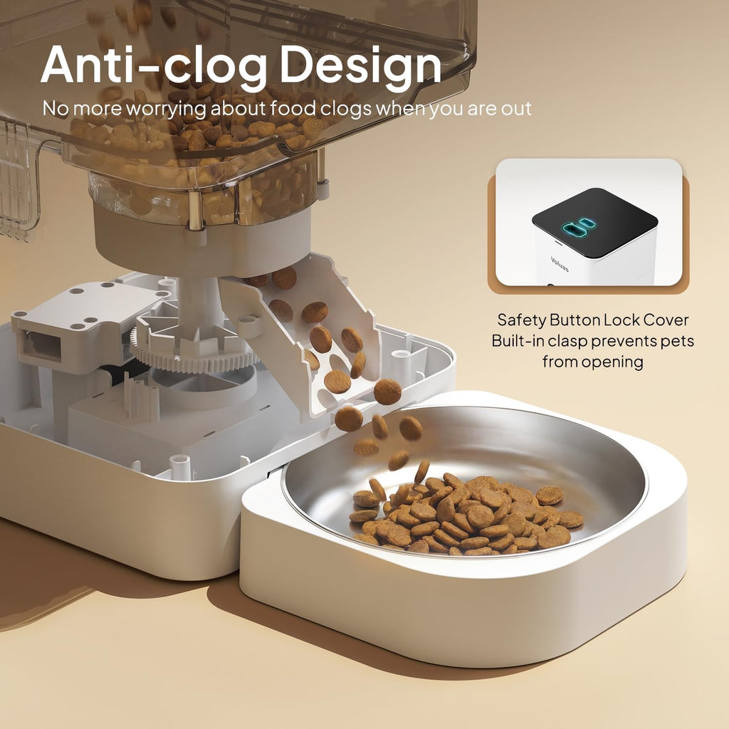 Liquid crystal display control panel on Voluas programmable timed pet feeder