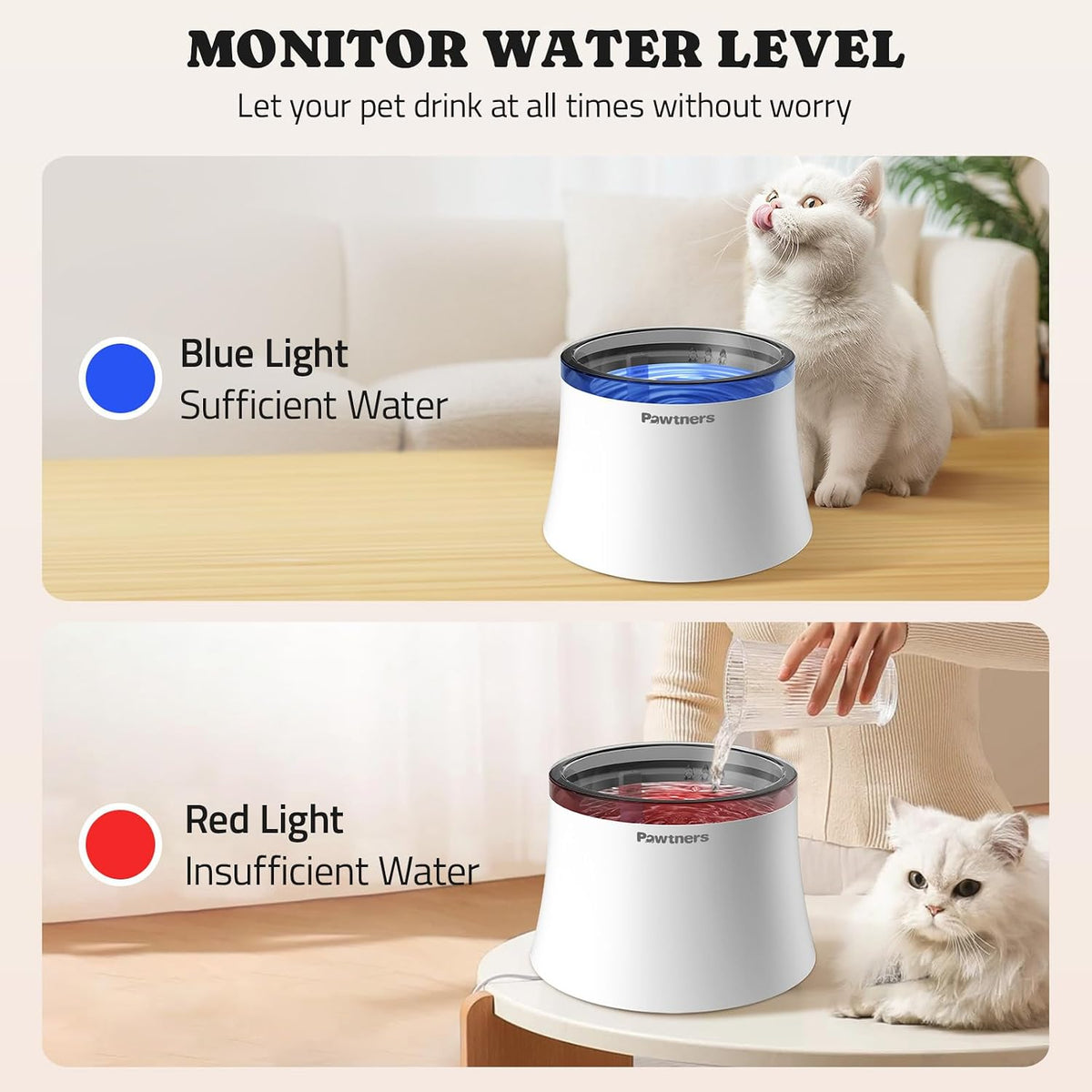 Pawtners 3.5 Liter dog water dispenser showing clean water flow