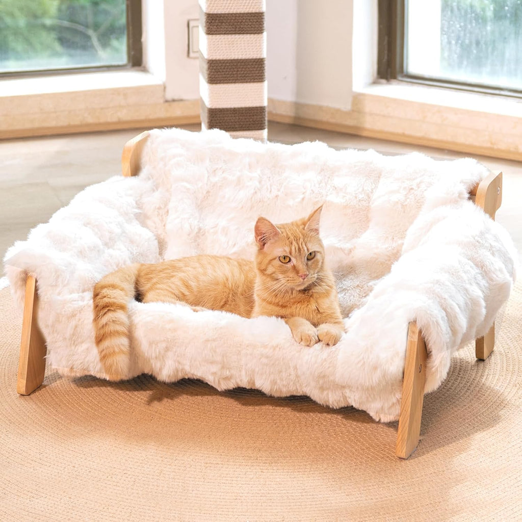 Cheerhome Pets elevated cat couch bed in off-white front view