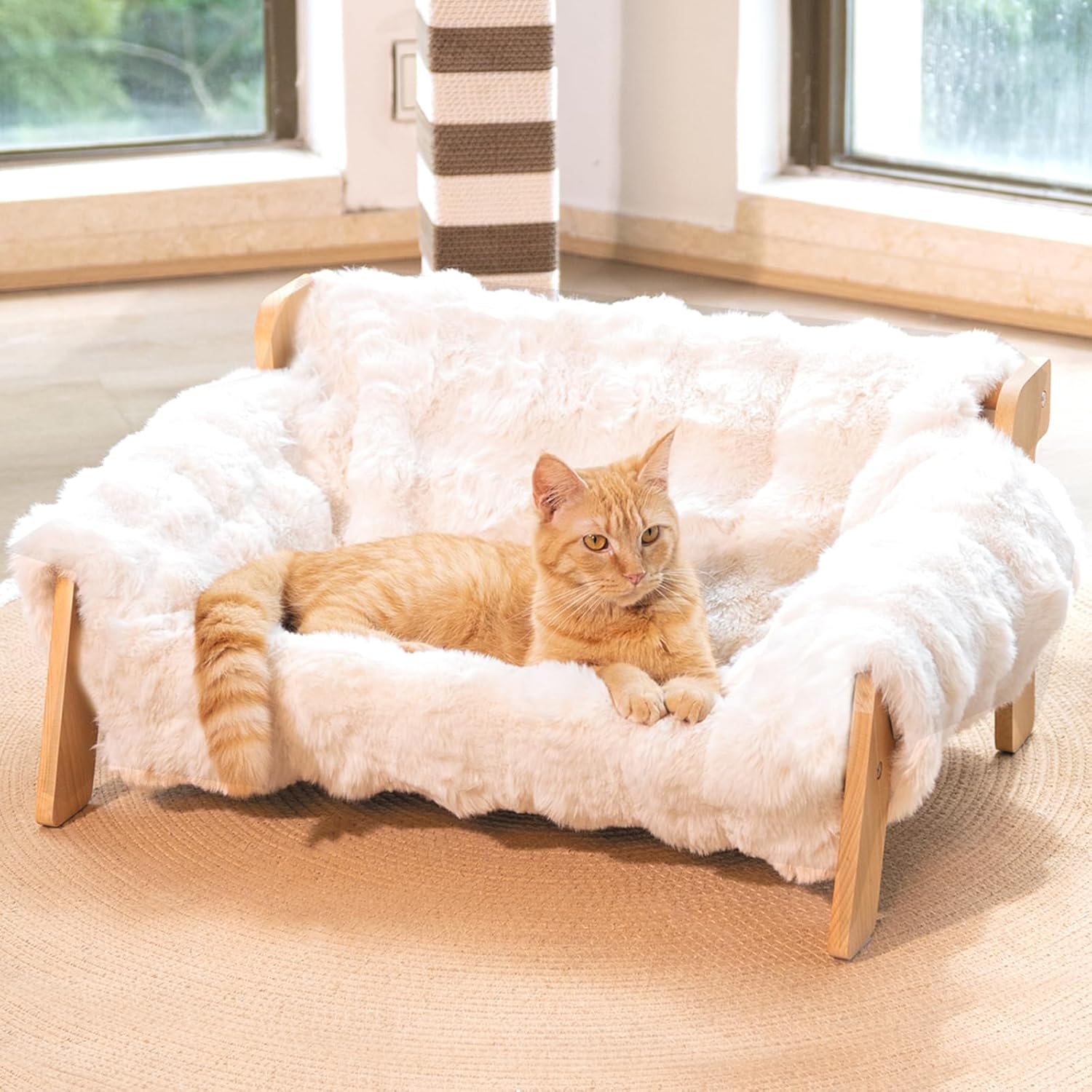 Cheerhome Pets elevated cat couch bed in off-white front view