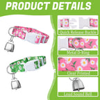 Vibrant multicolor floral print grazing collars for small farm animals highlighting the rust-resistant stainless steel D-ring attachment.