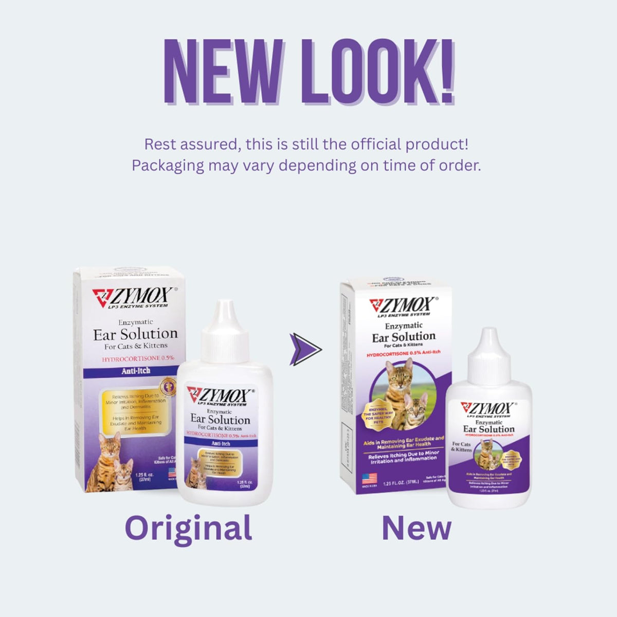 Bottle of Zymox cat ear solution with 0.5 percent hydrocortisone
