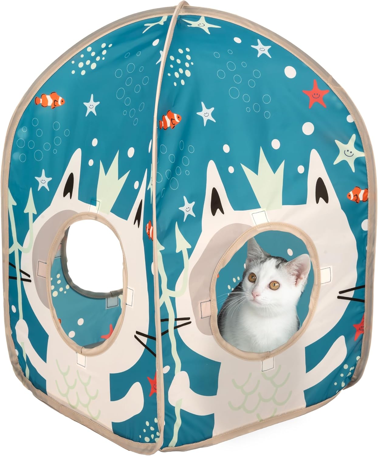 Kitty City Safari Jungle Pop-Up Cat Cube, Collapsible Indoor Cat Hideout & Play Cube with Peekaboo Openings, Easy Storage, 15" x 15" x 15" - Image 13