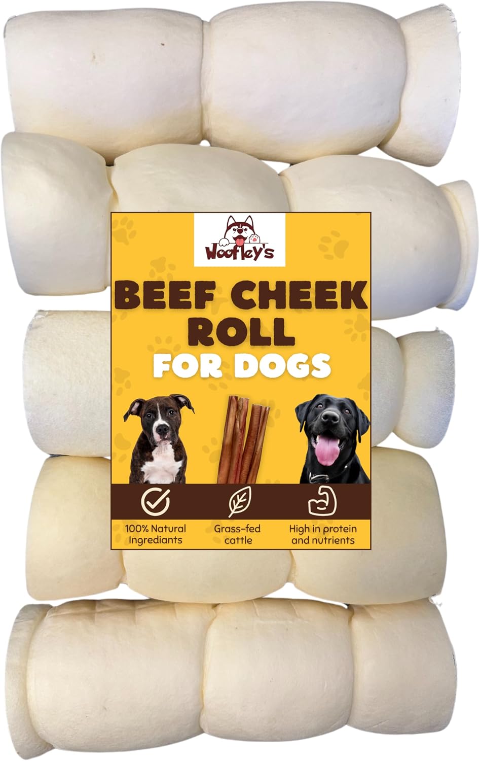 Woofley's 5-6" Buffalo Beef Cheek Roll -(100 Count)- Beef Cheek Rolls for Dogs - Long Lasting Natural Dog Chews - Image 9