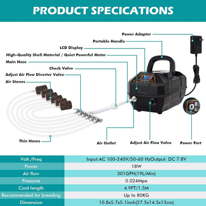 Hygger air pump setup for hydroponic system oxygenation