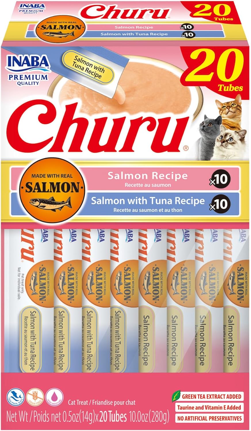INABA Churu Cat Treats, Lickable, Squeezable Creamy Pure Cat Treat with Green Tea Extract & Taurine, 0.5oz. Each Tube, 20 Tubes, Chicken & Seafood Variety - Image 15