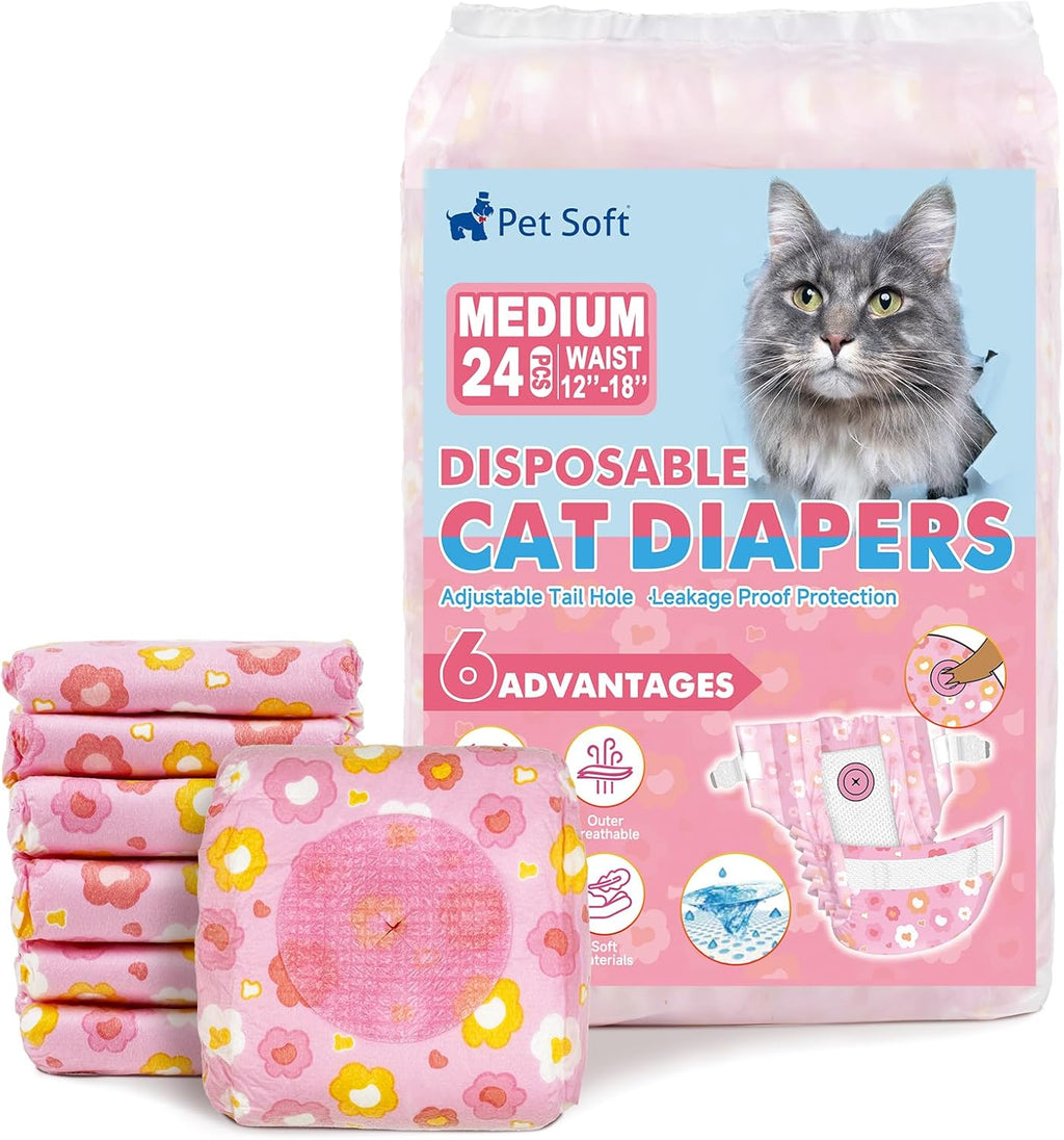 Pet Soft Disposable Cat Diapers - Diaper for Female & Male Cats, Puppy Doggie Diapers for Female Dogs with Adjustable Foam Tail Hole, Small (24Pcs, GN Flowers) - Image 11