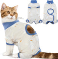 Dentrun cat surgery recovery suit front view blue pattern