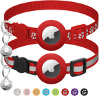 Waterproof silicone AirTag holder attached flat against a pink reflective pet collar band