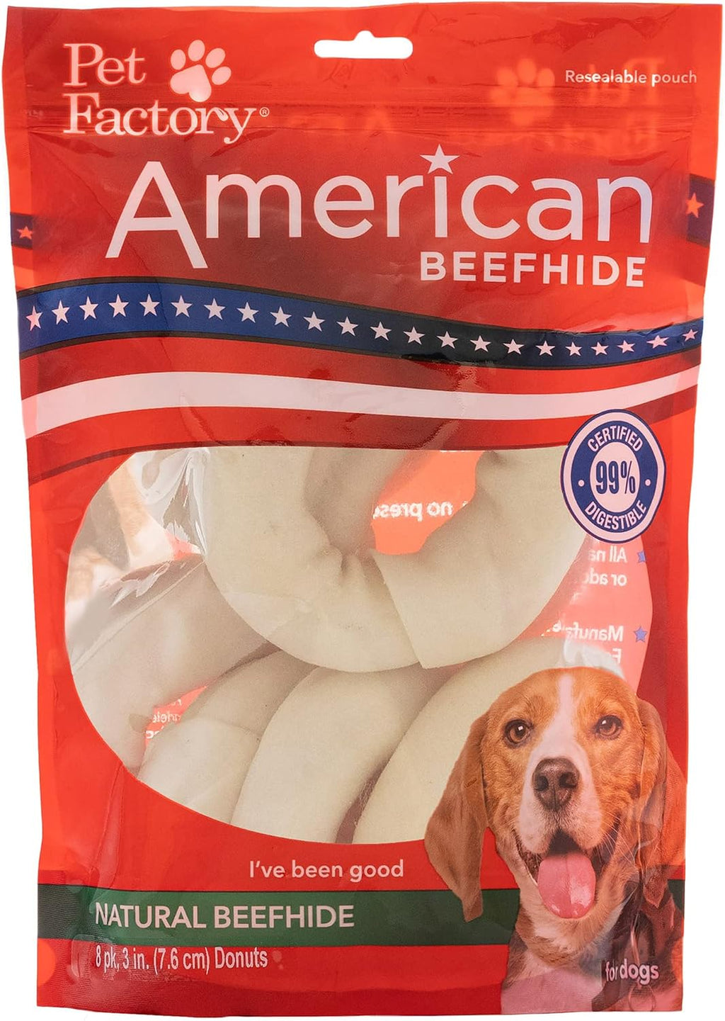 Pet Factory American Beefhide Donuts dog chew treats front package view