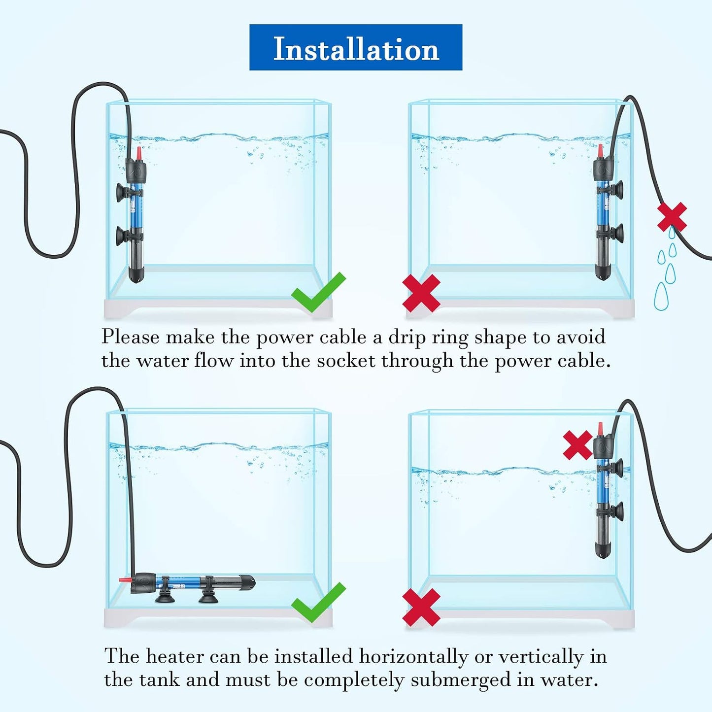 Submersible glass heater showing heating element