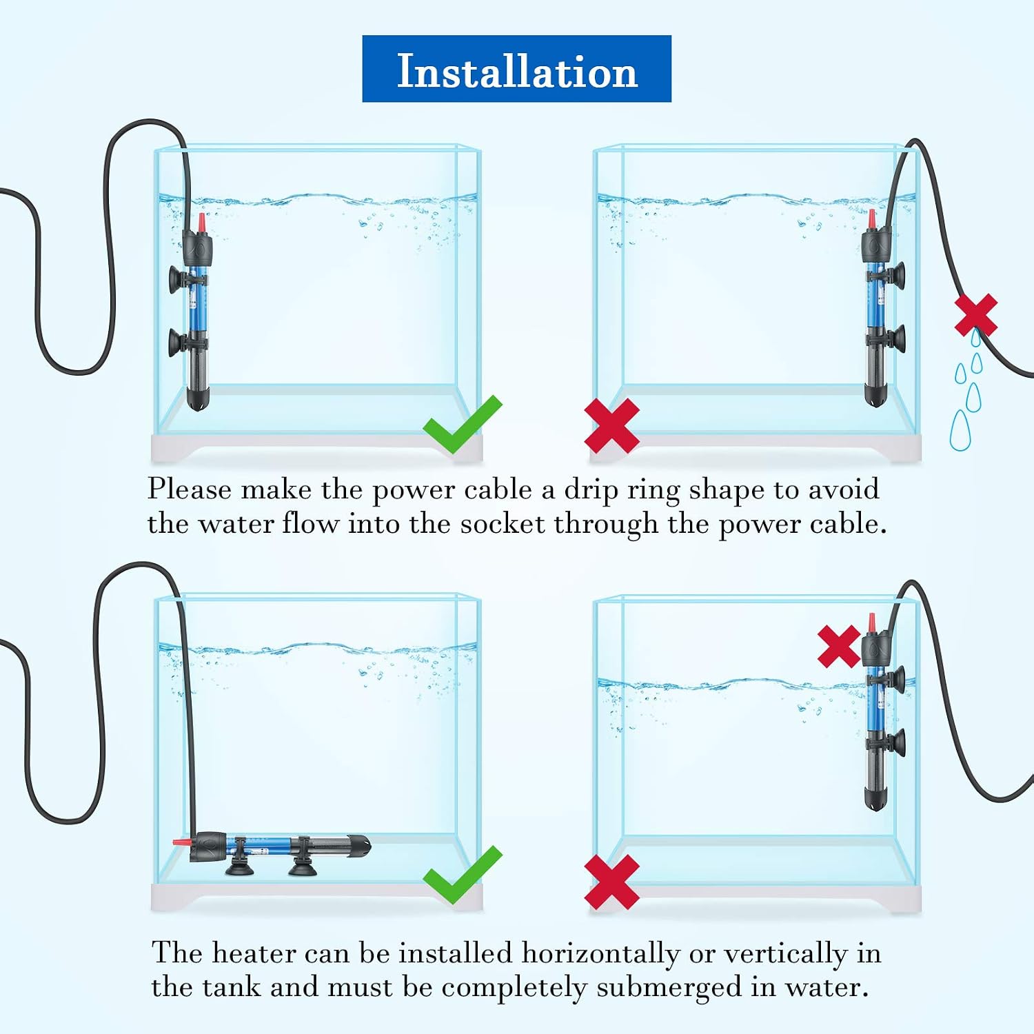 Submersible glass heater showing heating element