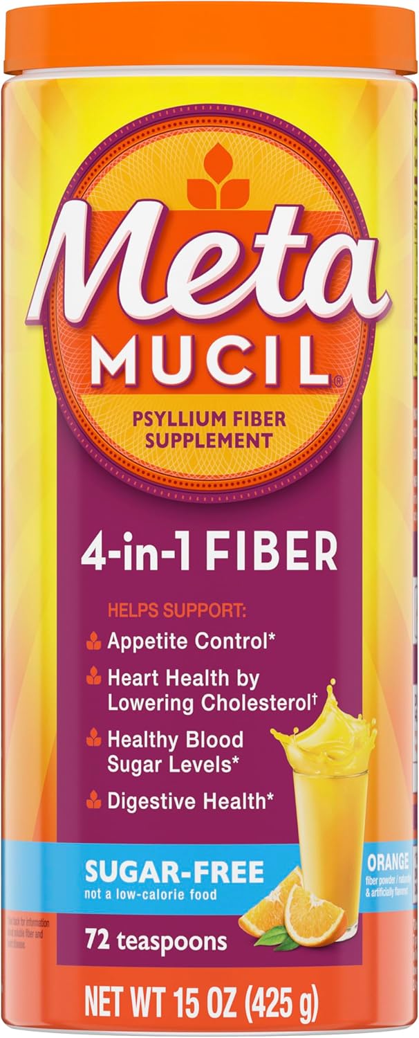 Metamucil 4-in-1 Psyllium Husk GLP-1 Friendly Fiber Supplement, Sugar-Free, 72 teaspoons, Orange Flavored, Daily Fiber Powder for Digestive Health, made with Plant-Based Psyllium Husk Fiber - Image 10