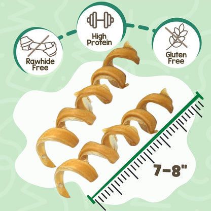 Nature Gnaws spiral curly beef dog bones for aggressive chewers displayed on white surface