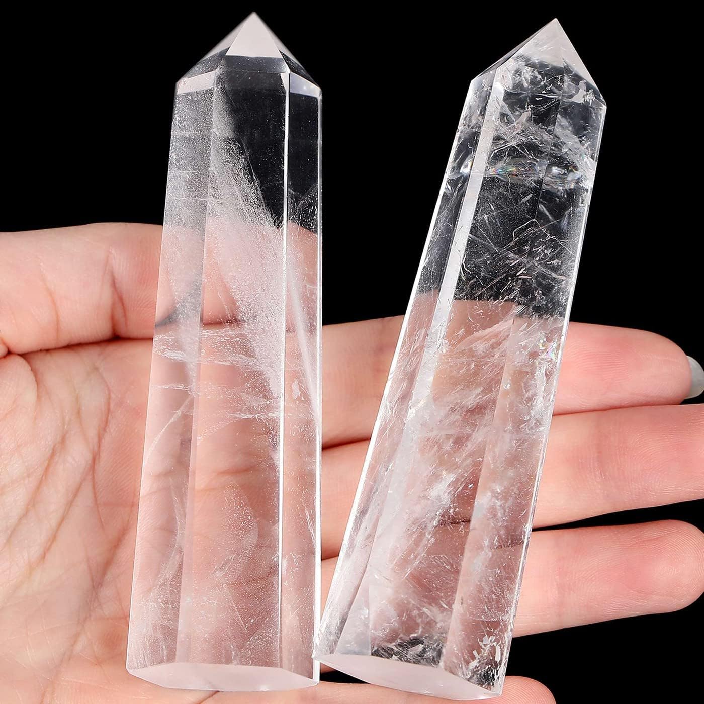 LAIDANLA Clear Quartz Healing Crystal Wand front view showing hexagonal point and natural clarity.