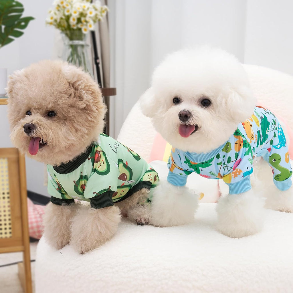 XPUDAC puppy pjs showcasing the flexible elastic underbelly and ribbed leg openings for comfortable pet fitting.