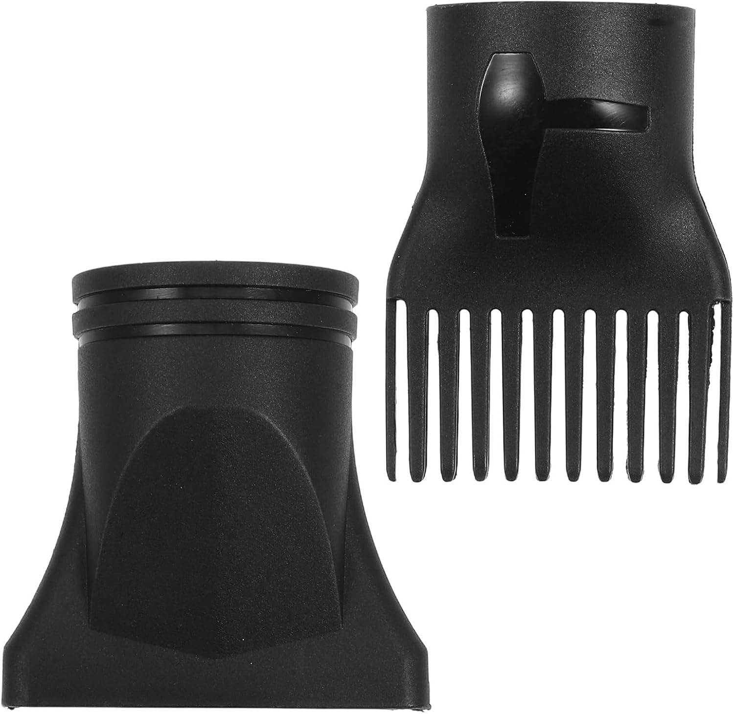 Hemobllo 2 piece hair dryer nozzle replacements front view showing black plastic finish.