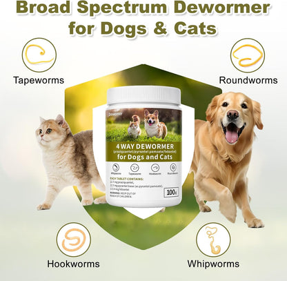 Dewomer broad spectrum wormer powder container showing target parasites