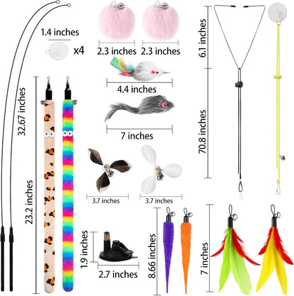 Twelve piece interactive cat accessories bundle featuring assorted colorful feathers and replacement wands.