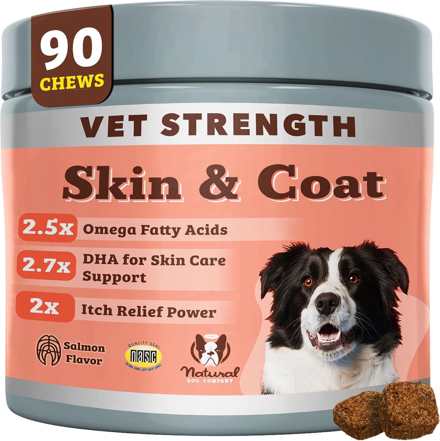 Natural Dog Company Skin & Coat Supplement for Dogs - Omega 3 Salmon Oil, Biotin & Vitamin E Support Shiny Coat, Healthy Skin & Normal Shedding, Promotes Comfort from Occasional Itch, 90 Count - Image 9