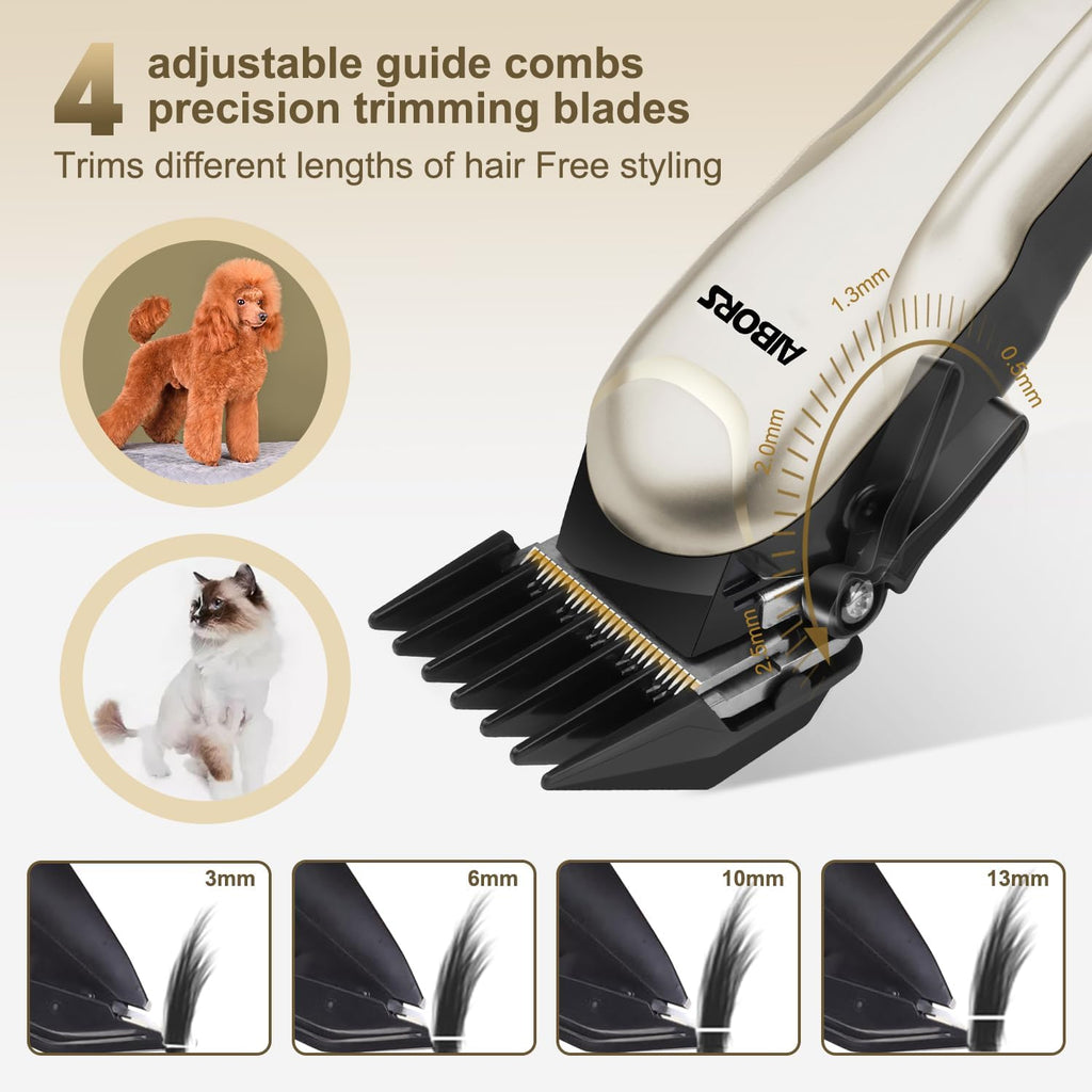Heavy duty dog clippers with 2000mAh battery pack and charging cable accessories