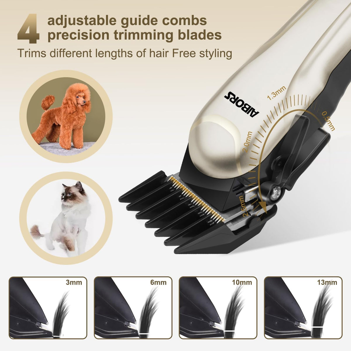 Heavy duty dog clippers with 2000mAh battery pack and charging cable accessories