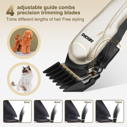 Heavy duty dog clippers with 2000mAh battery pack and charging cable accessories