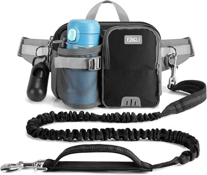 Etaccu hands free dog leash with phone pouch and bottle holder front view