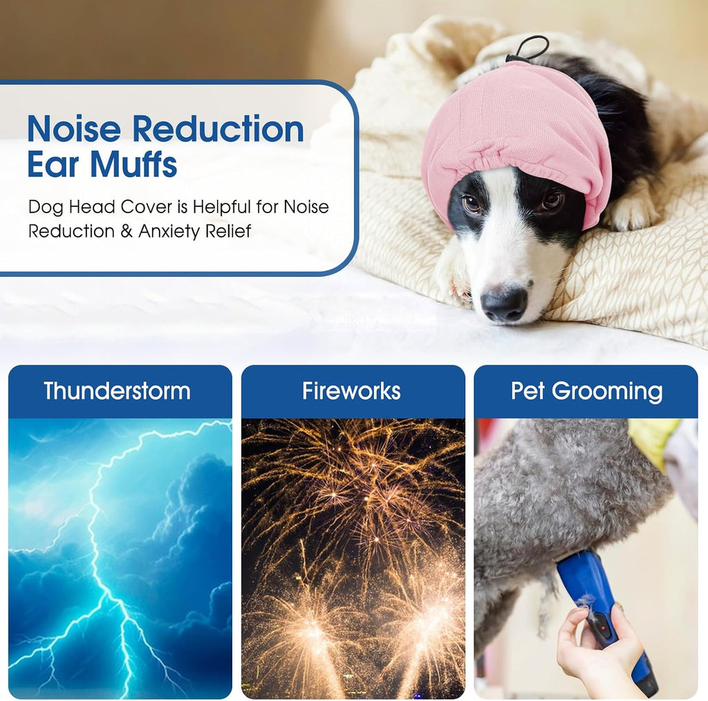 Sunfura noise protection dog head wrap adjustable ear cover for grooming