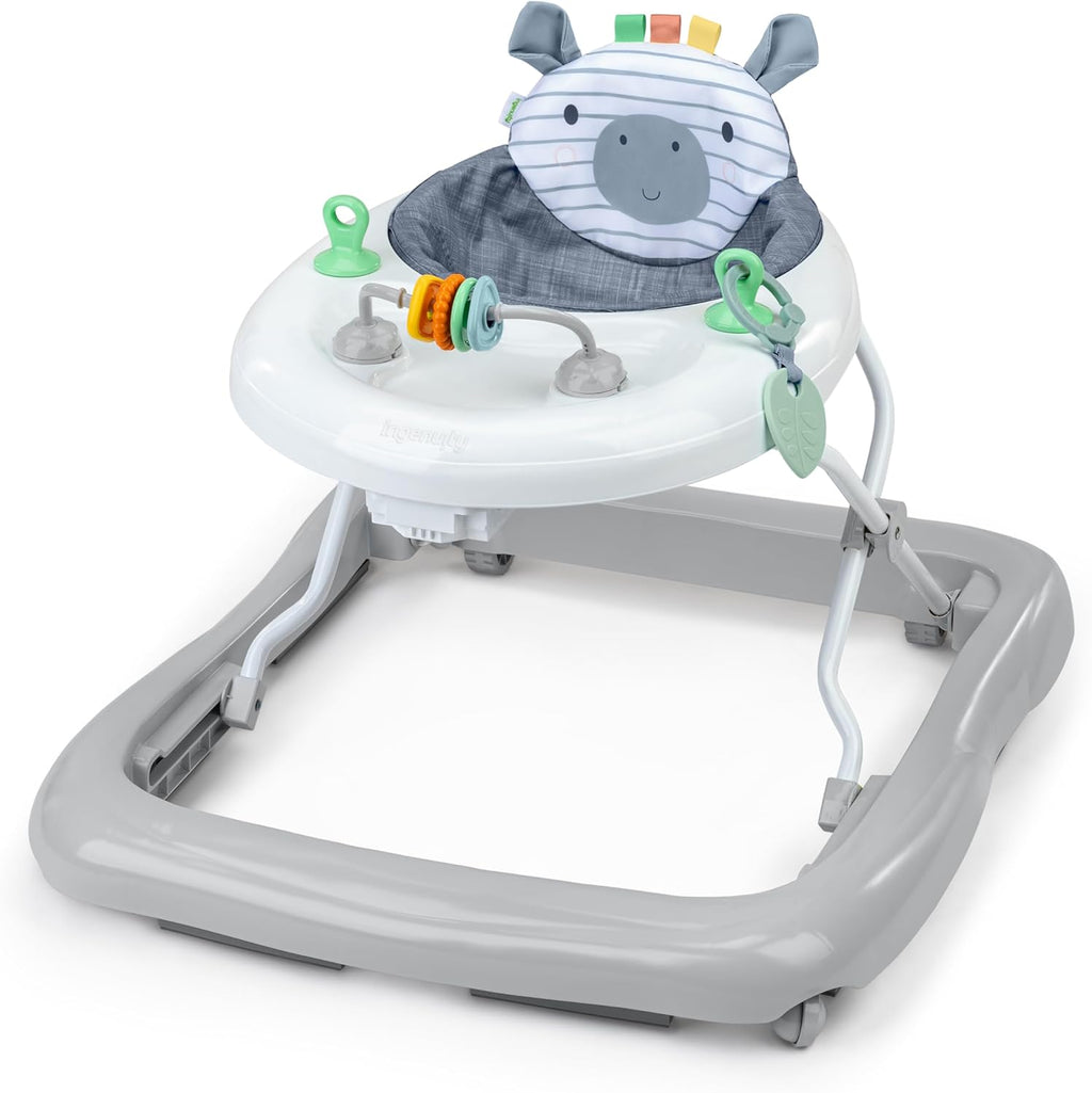 Ingenuity Smooth Strides Activity Baby Walker Chambray front view developmental toy