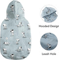 Berkshire Blanket Snoopy pet sweater displaying the built-in leash opening on the back for small dogs.