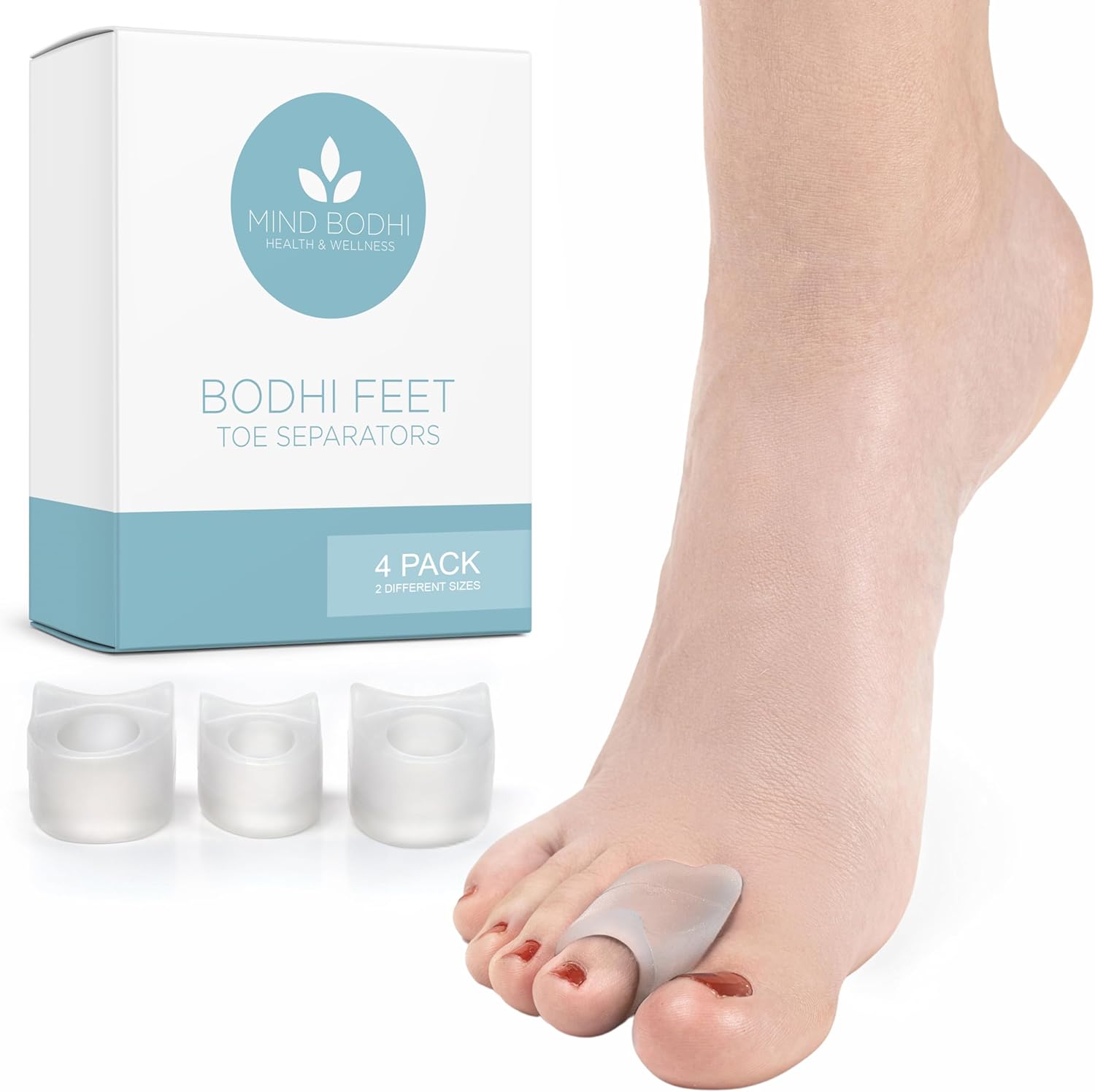 Mind Bodhi single-loop toe separators front view for bunion relief