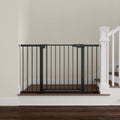 Mumeasy extra wide pressure mounted baby gate front view in black installed in a wide doorway