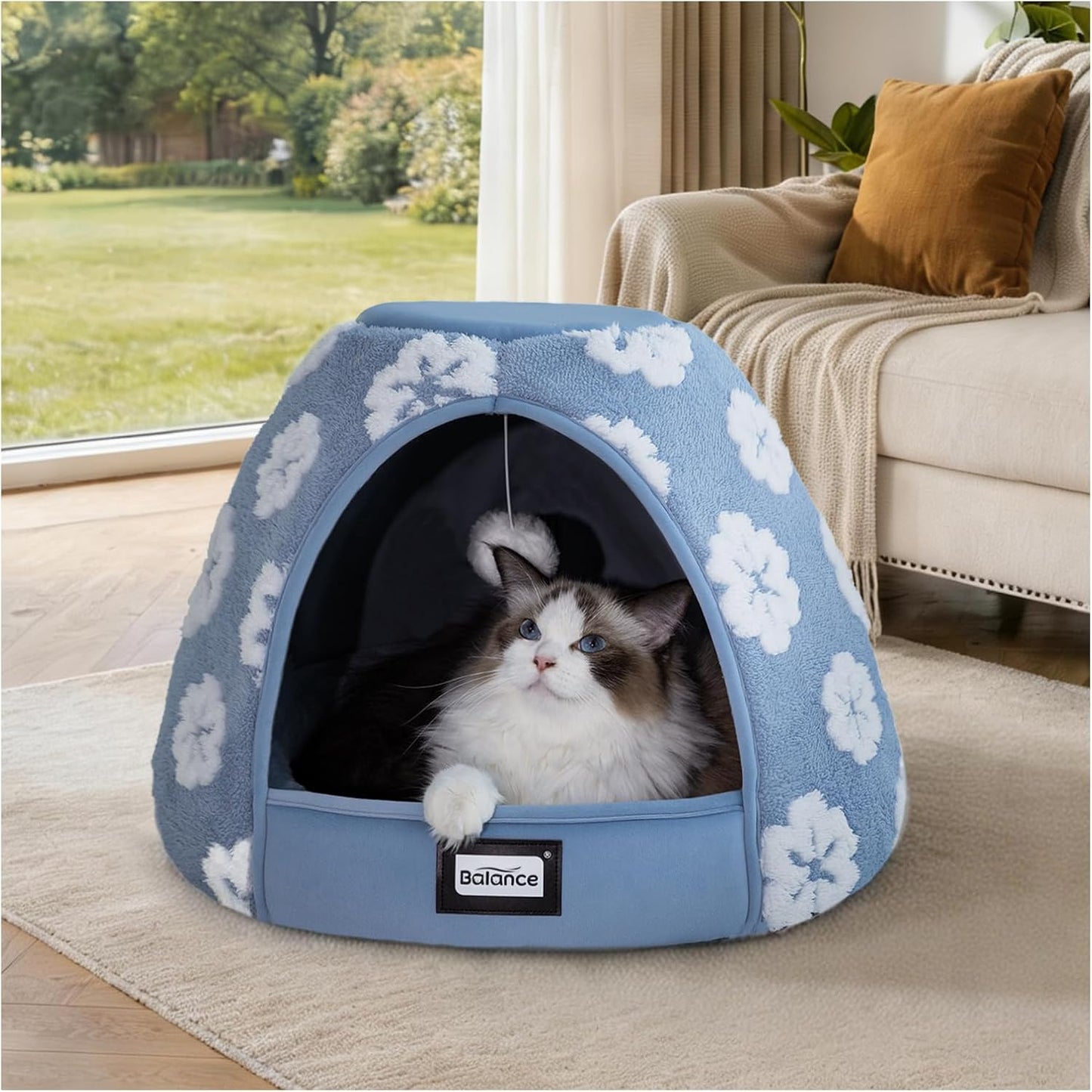 BALANCE 2-in-1 blue cat bed cave front view