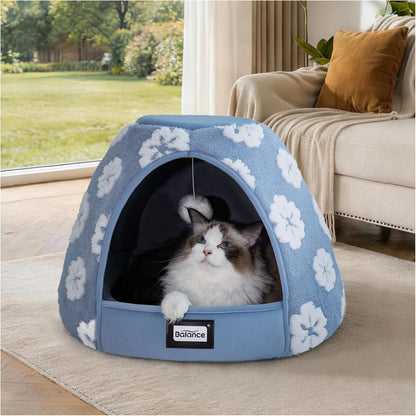 BALANCE 2-in-1 blue cat bed cave front view